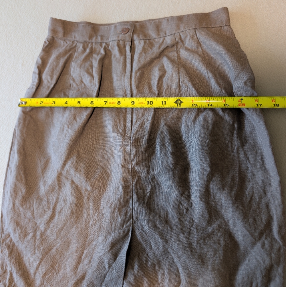 Vintage Finity Taupe Linen Pleated Knee Length Skirt Size 12 Small Natural Eco image 6